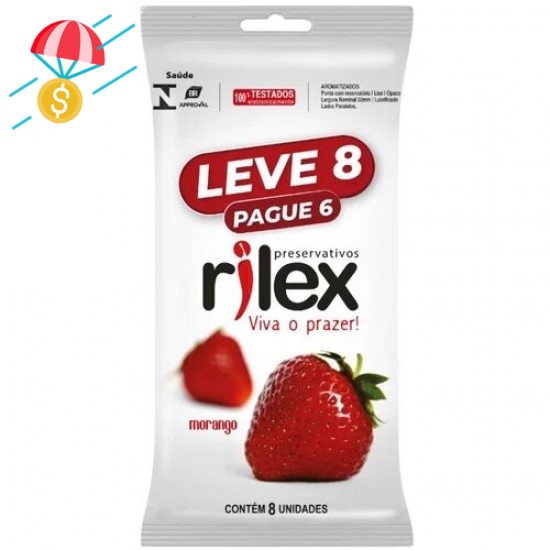 Preservativo Rilex sabor morango contém 8 preservativos